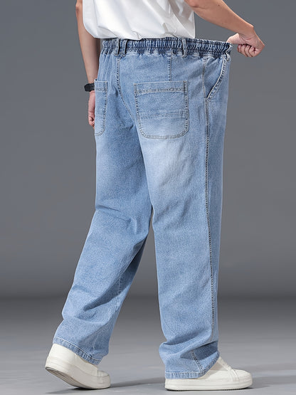 Large Size Jeans Men's Straight Leg Loose Fit Elastic Pants with Added And Extra Pants Elastic Waist Men's Simple And Versatile Denim Pants Men's Jeans Four Season Style, PLUS SIZE