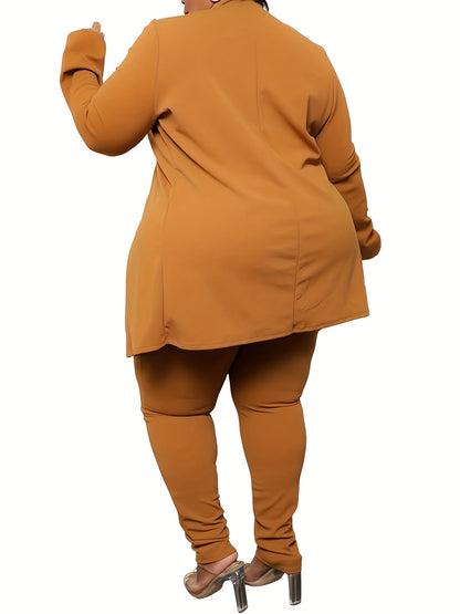 Plus Size - Plus Size - Plus Size Women'S Suit Jacket, Long Pants Two-Piece Set, Fashionable Casual Suit Set