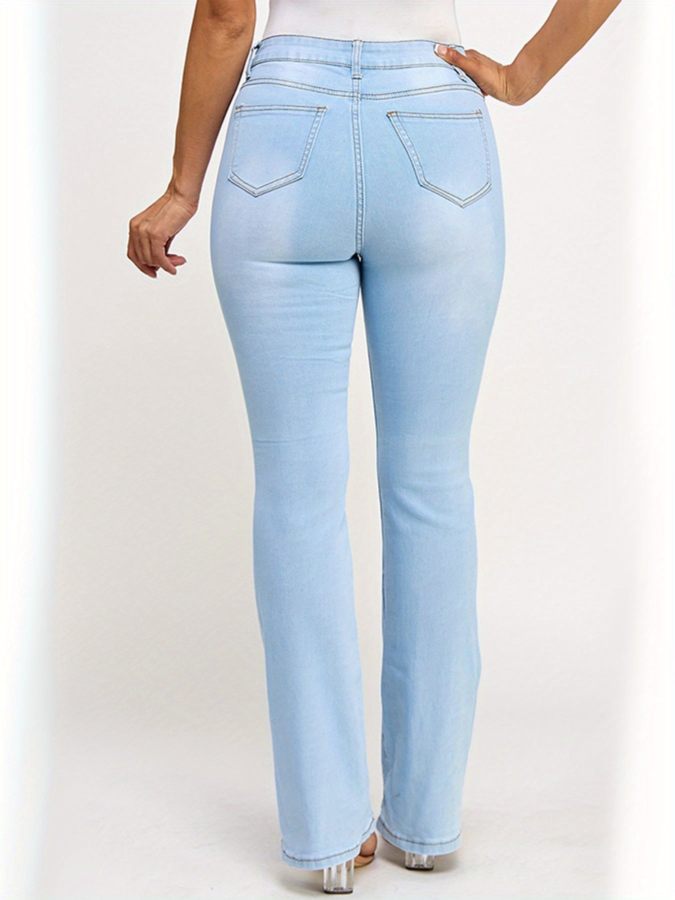 Women'S Soft Slim Micro-Flare Jeans, Five Buttons Design, Lifting The Buttocks And Tightening The Body, with Elastic Washed Micro-Flare Jeans