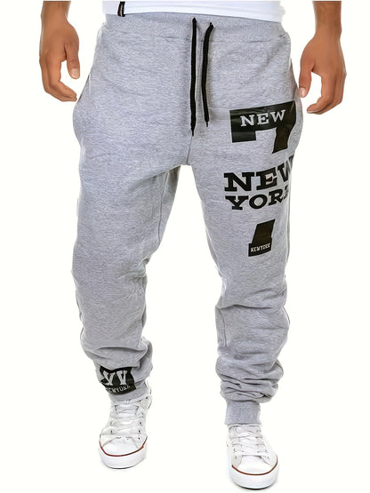 2025 Men'S Edition Solid Color Jogging Pants Featuring Dual Side Pockets And a Drawstring, Stylish Casual Trousers with 'NEW YORK' Print, Ideal for Outdoor Activities