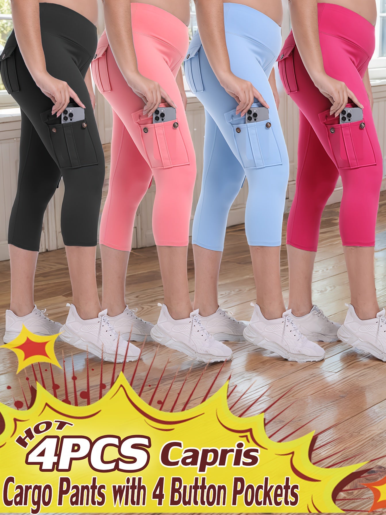 Women's Black/Pink/Blue/Rose Polyester High-Waist Leggings - product view 2