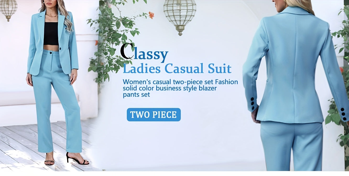 Elegant Women's Suit Set, Fashionable Business Style Solid Color Professional Blazer and Trousers 4pcs Set