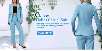 Elegant Women's Suit Set, Fashionable Business Style Solid Color Professional Blazer and Trousers 4pcs Set