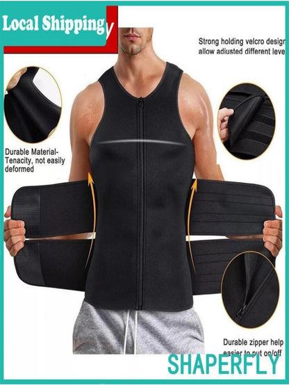 Men Neoprene Sauna Zipper Waist Trainer Vest Tank Top Trimmer Body Shaper Body Shaper