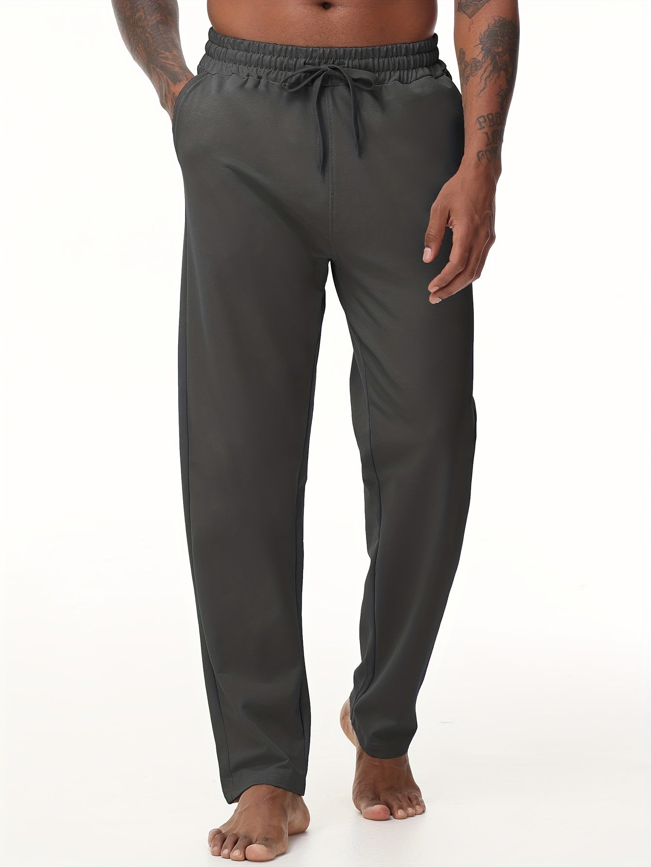 EXARUS Men'S Yoga Sweatpants Set - 2pcs, Athletic Lounge Pants with Open Bottom Straight Leg And Pockets