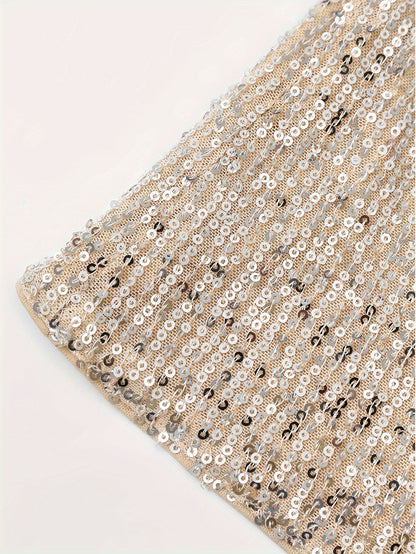 Sparkling Sequin V-Neck Sleeveless Top, Elegant Casual Tank for Spring and Summer Wear