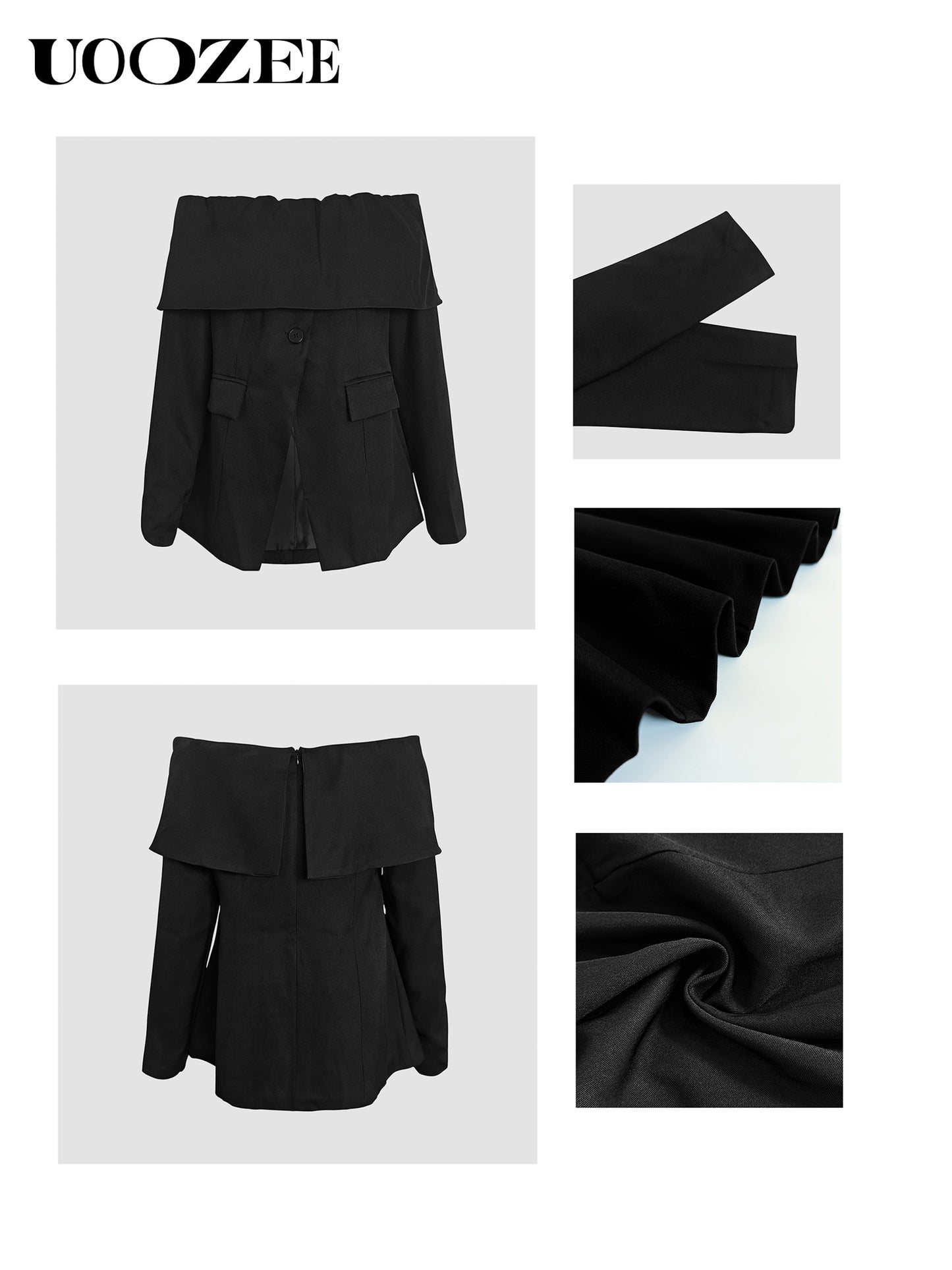 Fashionable Women'S Tops, Long-sleeved Solid-color Front-slit Spliced Sexy Off-the-shoulder Blazer, Sizes S - XXL