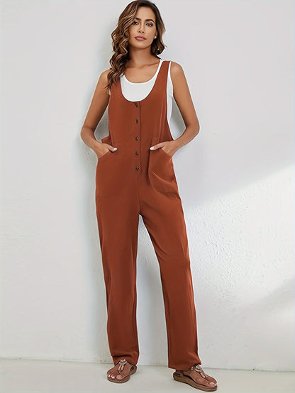 Women'S Overalls Linen Jumpsuits Loose Casual Jumpers with Pockets