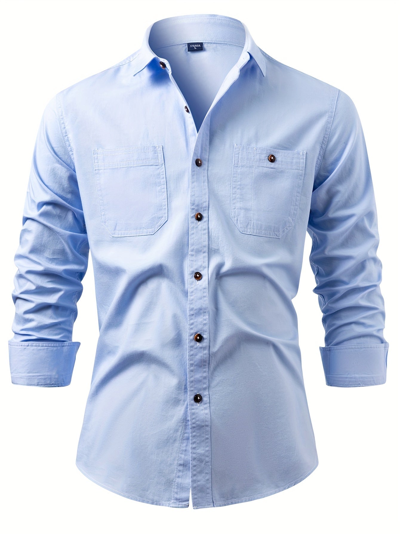 A Stylish Men's Casual Shirt With Long Sleeves And A Jacket, A New Spring And Autumn Men's Top With A Solid Color Pocket Design And A Lapel Collar.