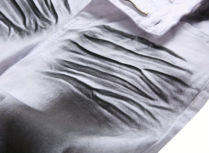 Men'S Print Jeans Stretch Casual Slim Long Casual Pants | Mid Waist, Regular Fit, Zipper Fly, All-season, Washed Detail