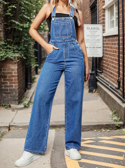 Women's Overalls Denim Straight Wide-leg Jeans Overall Loose Fit Bib Loose Denim Romper Adjustable Lace-up 1pc Ripped Denim Cargo Blue Holiday Gift Family Gift Gift