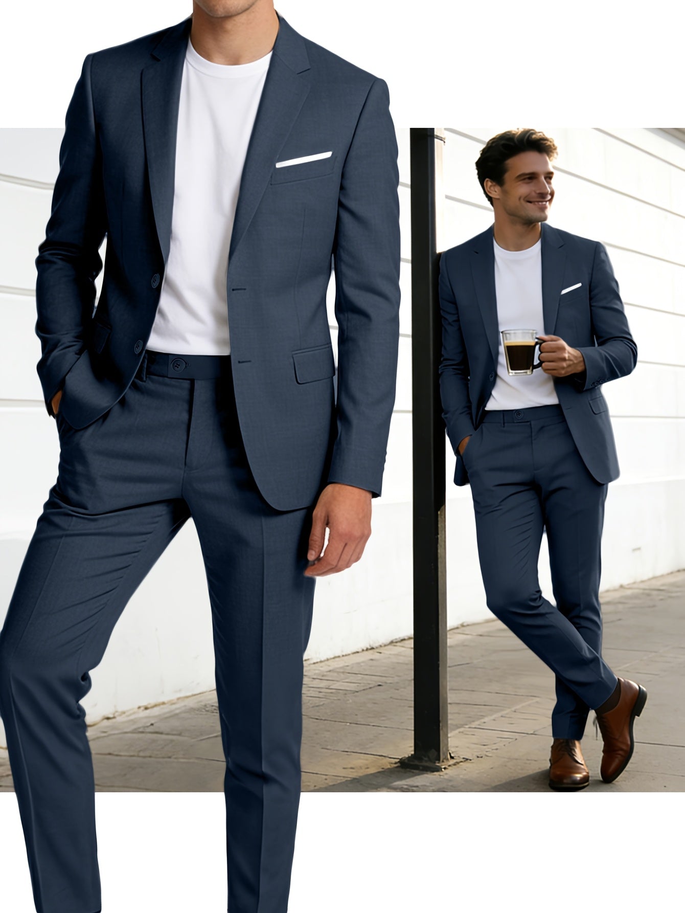 Men's Suits for Men, Trajes Para Hombres Elegantes - Solid Color Serge Blazer Pants Set, Slim Fit Modern Men's 2pcs Suit for Business, Formal & Graduation Events