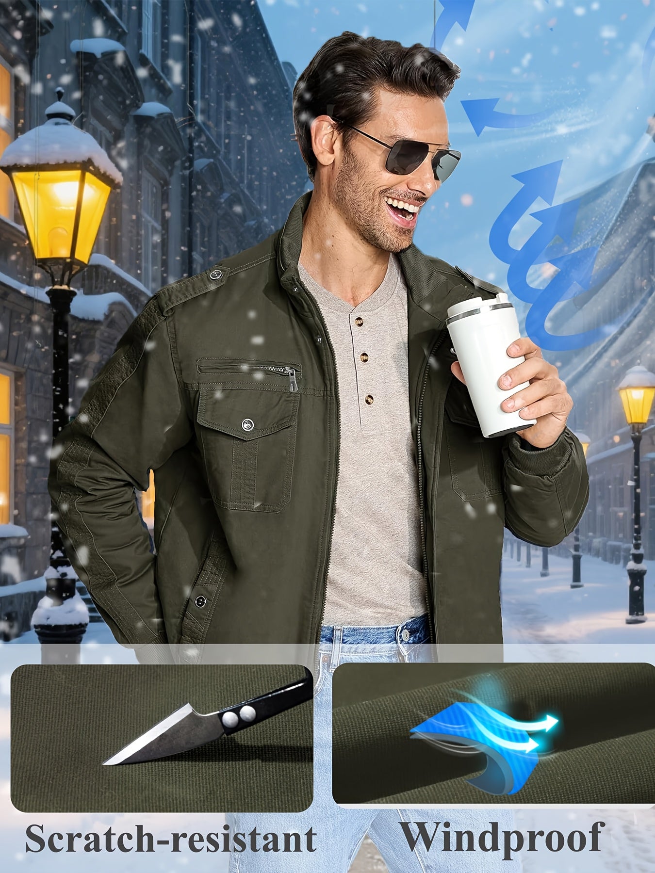 Men's Black Cotton Cargo Jacket - product view 32