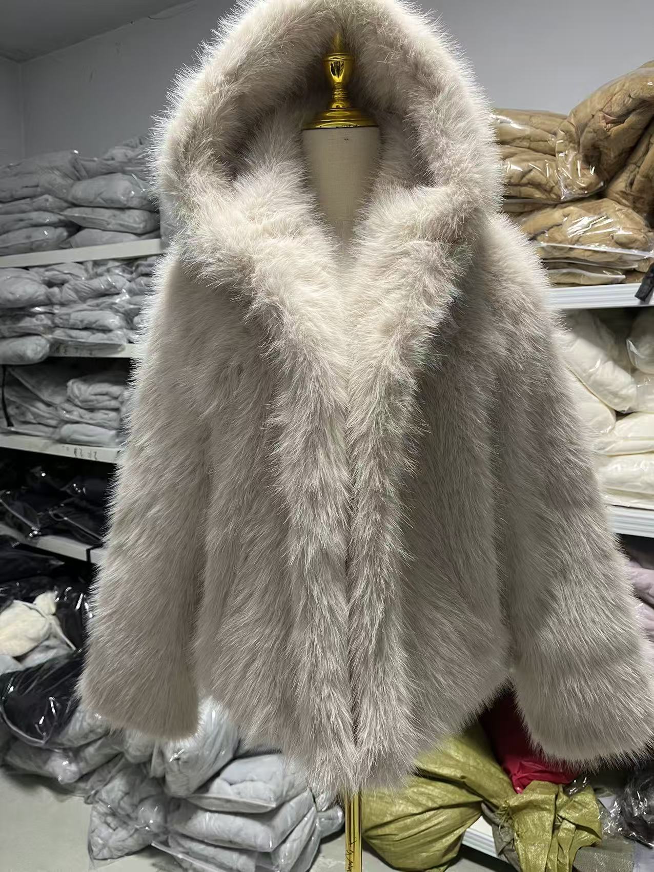 2026 Winter Women'S Pink Faux Hooded Coat, Warm Artificial Fox Overcoat, Stylish Plush Jacket