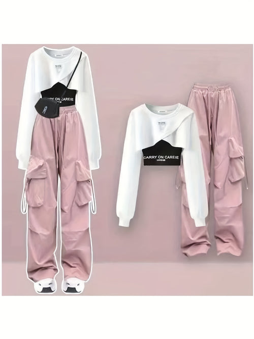 Viral Y2K 3pcs Ensemble | Cropped Hoodie, Cargo Pants, And Tank Top for Women - 2024 American Street Fashion