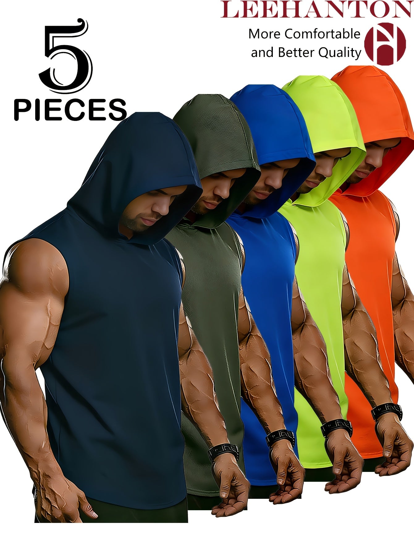 Men's BLK+GREY+WINE+NAVY+BLUE Polyester Sleeveless Outfit Set - product view 25