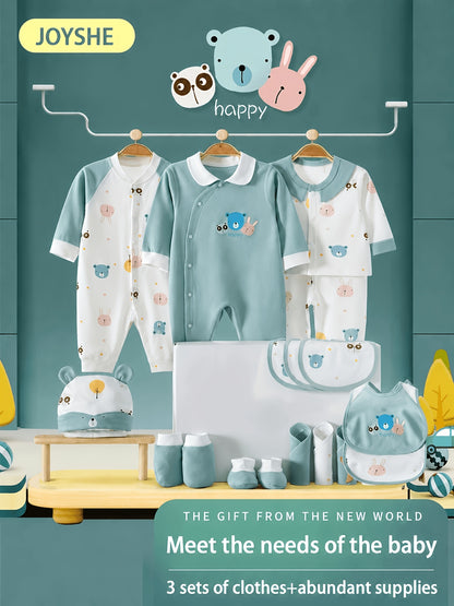 Baby Boy Clothes + Baby Items, Newborn Daily Necessities Complete Set, 0-3 Months, Total 21pcs, 3 Sets Of Clothes +Swaddle Blanket+ Hat + Hand And Foot Covers, Full Moon Summer Long Sleeve Set, Baby Romper, Local Warehouse, Baby Shower Gifts