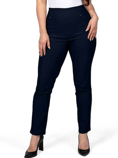 Slim Fit High-Waisted Pants for Women Featuring Five Pockets, Designed for Easy Pull-On Wear, Suitable for Work Or Casual Office Settings
