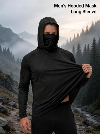 3pcs Men's Premium Hooded Shirts with Mask, UPF 50+ Sunblock & Advanced Breathability, Built-in Face Cover Neck Gaiter Tops for Fishing, Sail, Boat, Hike, Cycle, Run, Camp, Beach, Travel, Safari, Outdoor