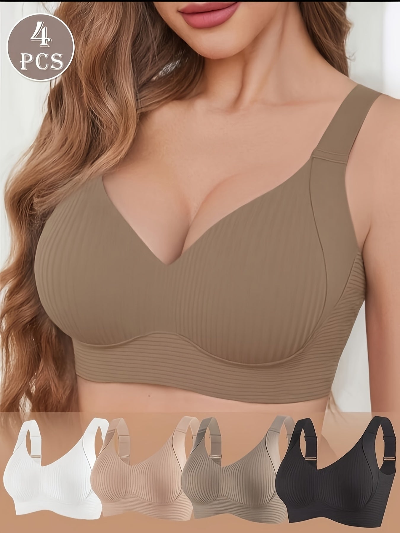 Set of 4 Esselegance Seamless Push-Up Bras - Features Adjustable Straps And Wire-Free for Everyday Use, Made from Ultra-Soft Breathable Material