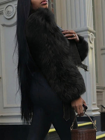 New Women'S Fluffy Faux Leather Short Jacket With, Fashionable, Sexy, Warm Coat, Autumn And Winter Versatile Women'S Faux Leather Jacket