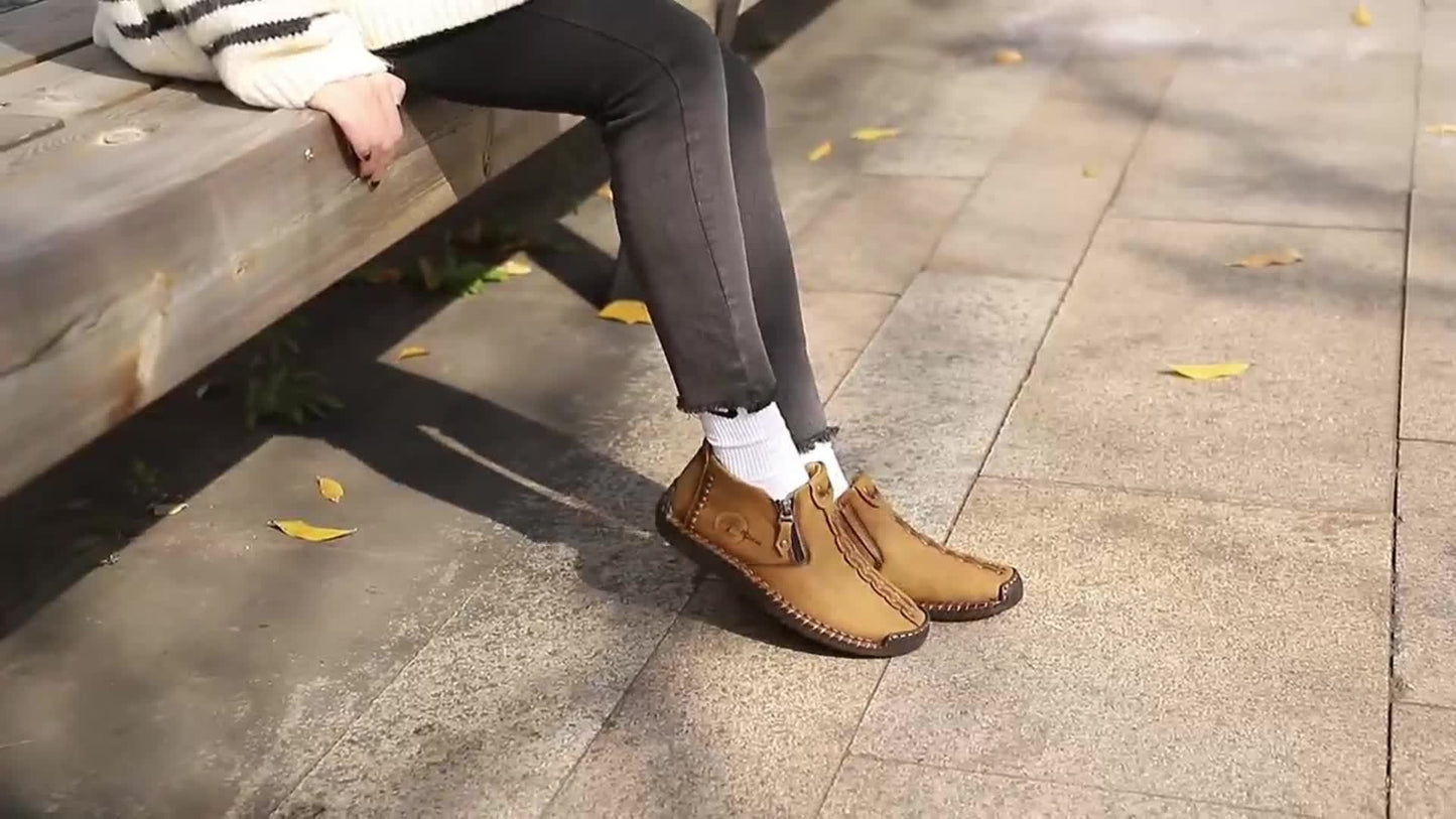 Ladies' Fashionable Flat Shoes, Seasonal Warm Short Boots, Outdoor Sports Hiking Ankle Boots, Hand Sewn Women's Shoes, Classic And Trendy Shoes with Side Zipper Decoration, Beautiful Shoes, Women Shoes