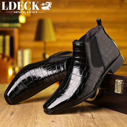 Men's Pointed-toe Trendy Chelsea Boots, Anti-skid High-top Slip-on Boots for Outdoor, Spring And Autumn