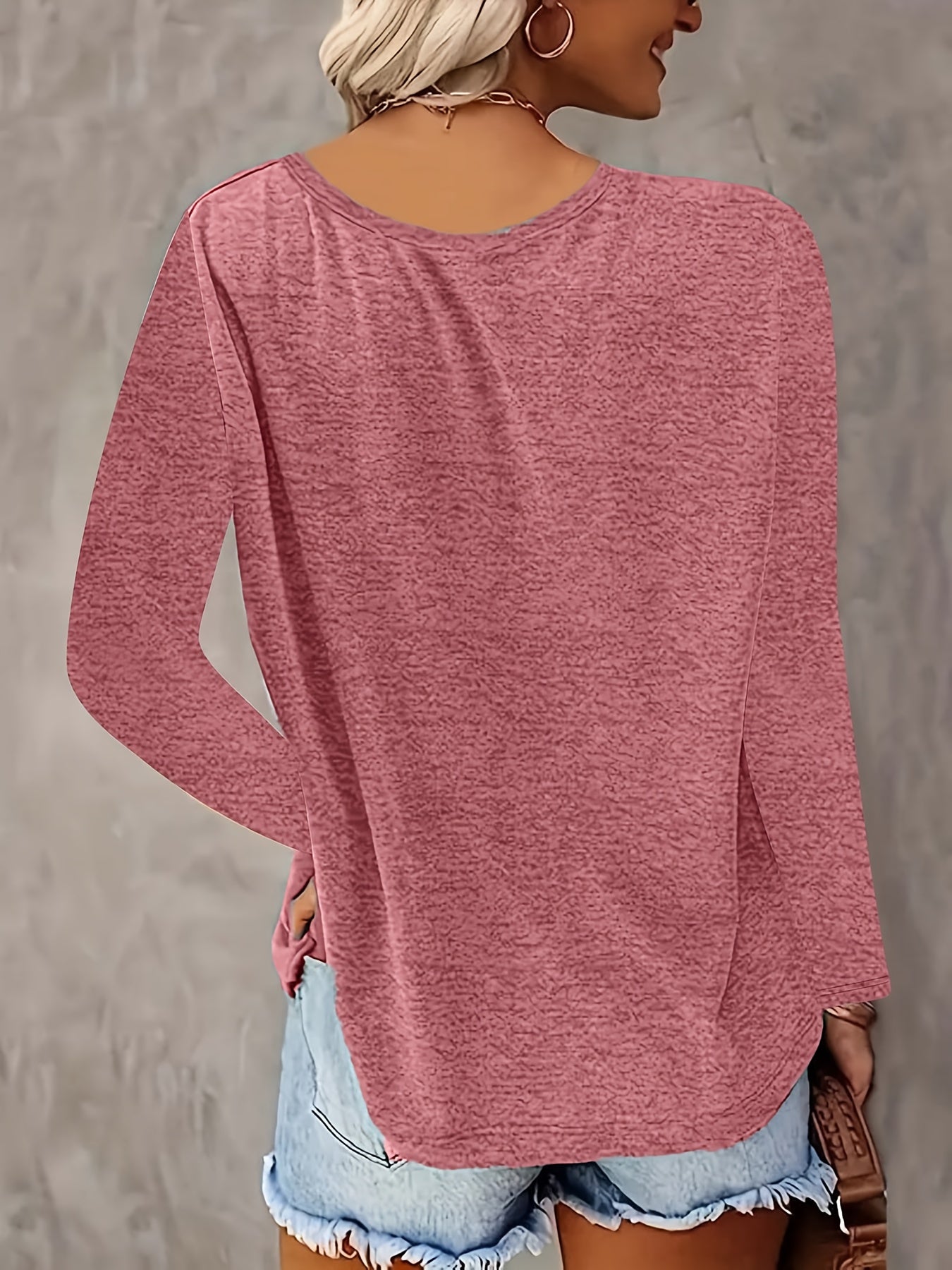 SINHOON 4pcs Women's Clothes Spring And Autumn Casual Top, Solid-Color Long-Sleeved V-Neck T-shirt