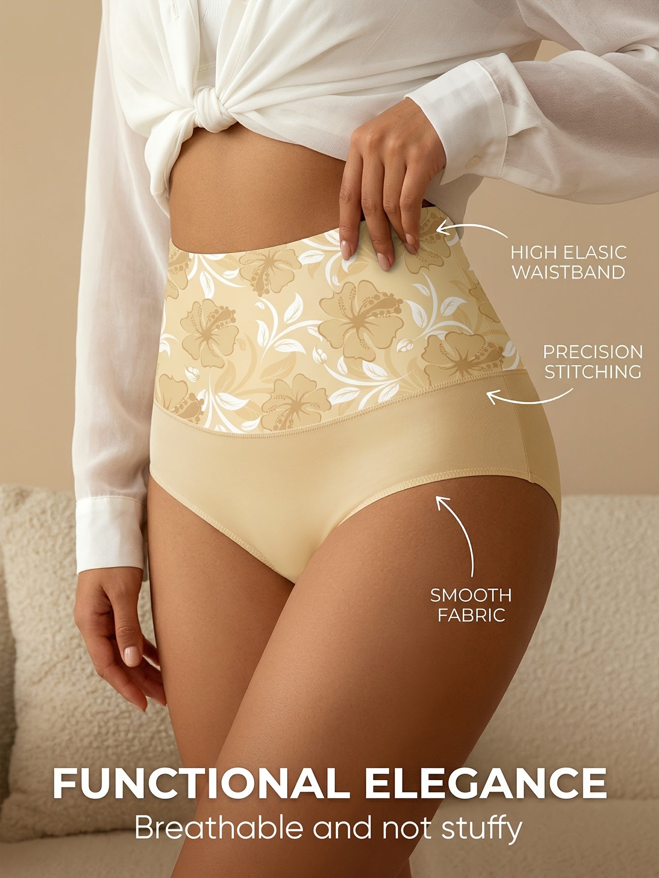 6pcs Women'S Underwear Nylon Tummy Control Soft And Breathable Comfortable Floral Pattern Daily Commuting And Leisure Activities 26Ss
