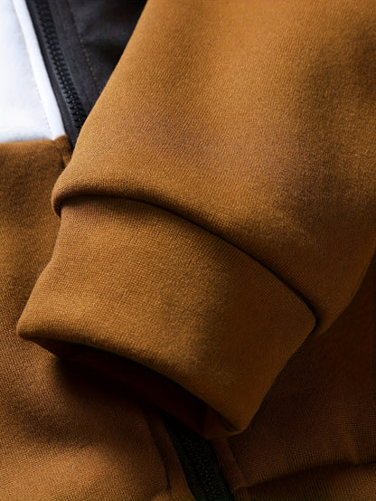 Men'S Clothing, Contrasting Long-Sleeve Zip-Up Hooded Jacket And Drawstring Pants Two-Piece Set for The Outdoors
