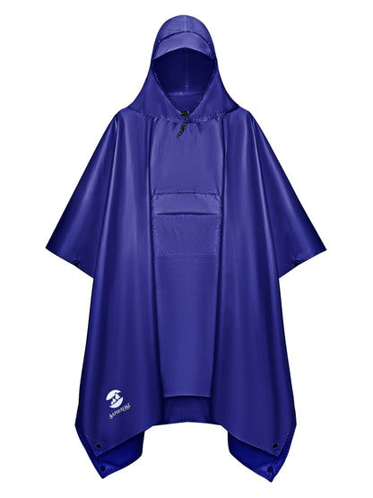 3-In-1 High Quality Hooded Rain Poncho with Side Pockets - Durable Polyester, Windproof for Outdoor Activities Like Camping, Hiking & Cycling