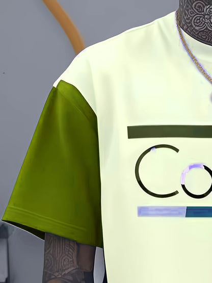 Men's Large Size Oversized T-Shirt - Full-Body 3D Letter Print Modern Typography Top, Loose Fit Round Neck Short Sleeve Casual Shirt Suitable for Spring/Summer Wear, Durable Digital Print Blouse Style for Tall Males (Machine Washable), PLUS SIZE