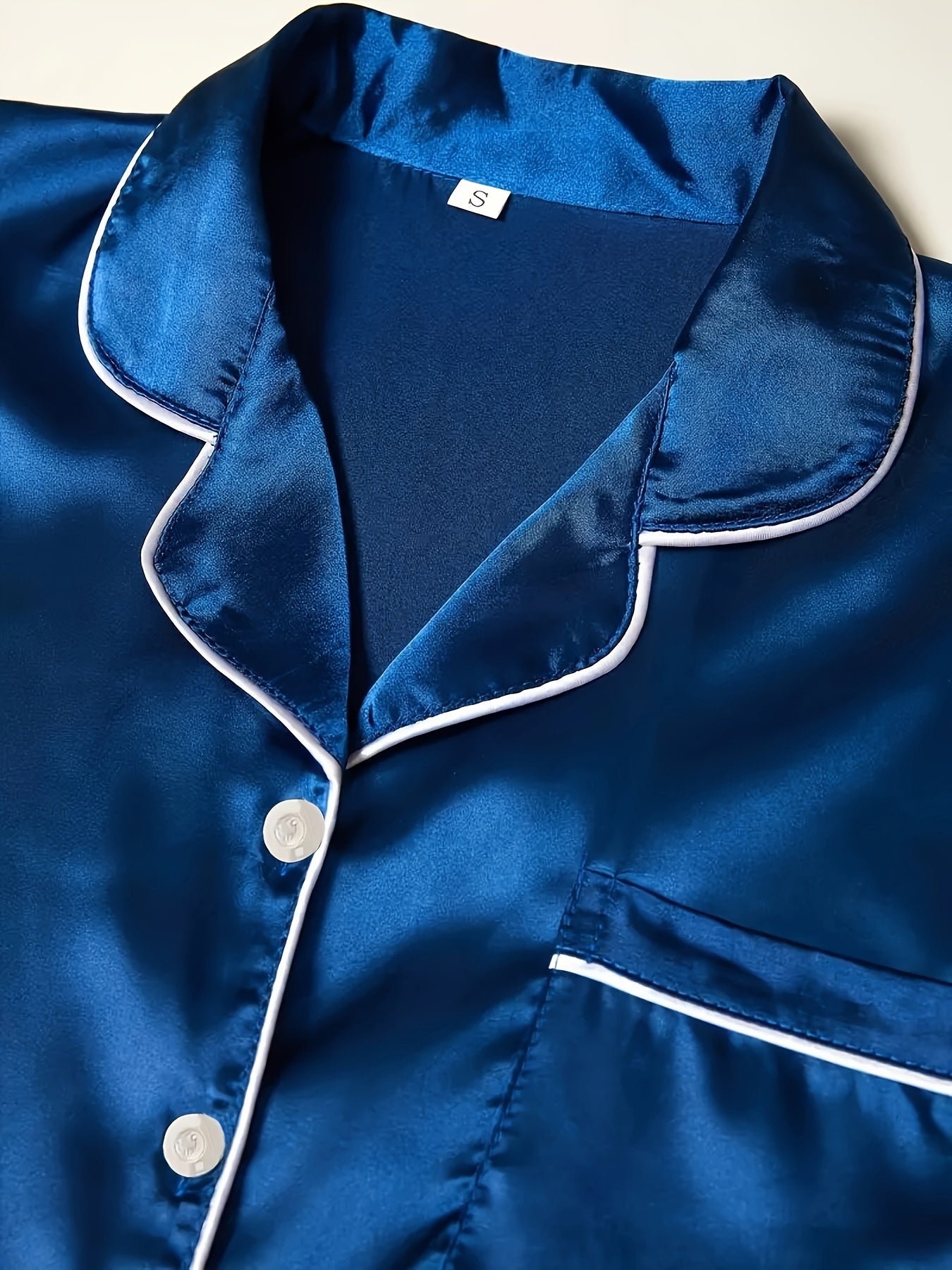 Women'S Solid Satin Casual Pajama Set, Short Sleeve Buttons Lapel Top & Shorts & Pants, Comfortable Relaxed Fit