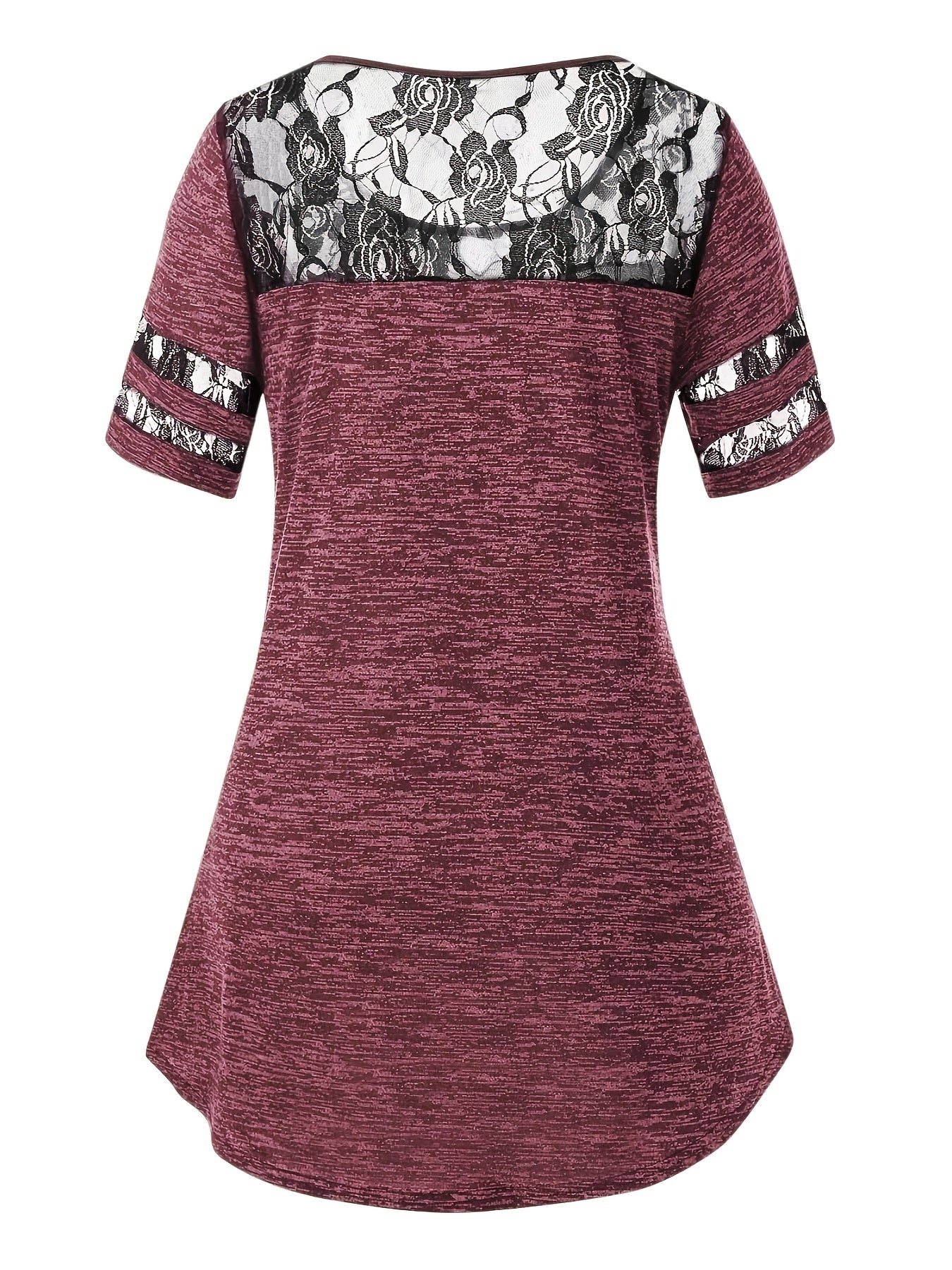 Plus Size - Plus Size - Women'S Plus Size Lace Trim Blouse Tops, Flattering V-Neck Tunic Shirt, Casual Dressy Elegant Tops, Flowy Tunic Top with Lace Sleeves, Comfort Stretch Blouse for Women, Loose Fit Shirt, Sizes XL-5X