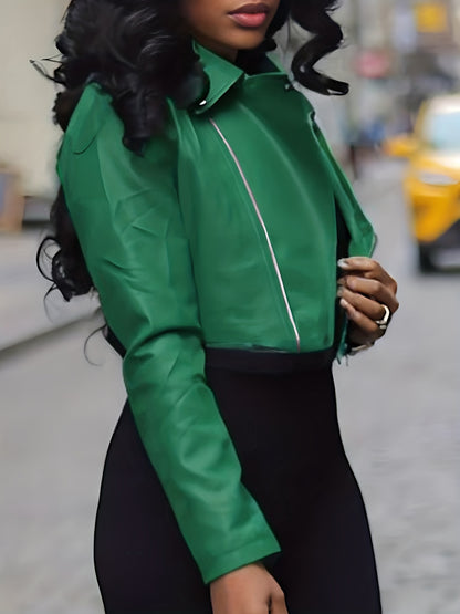 Short Versatile Biker Jacket for Women in Autumn Made of Faux Leather with a Easy Design
