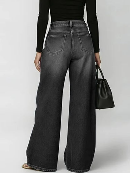 [Casual High-Waisted Jeans] New Women's Jeans 2026 with Metallic Eye Design - Casual Loose High-Waisted Wide Pants for Women