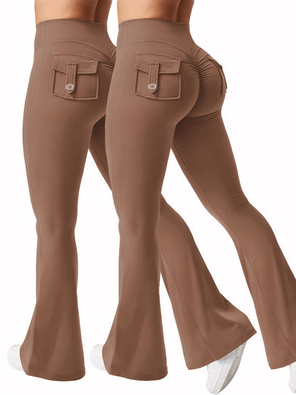Two Piece Set Combination New Women's Casual Trumpet Yoga Pants Training Trumpet Pants High Waisted Work Clothes Belt Pocket Sportswear