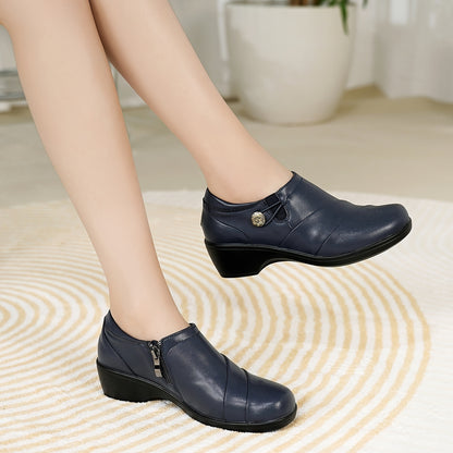 Women's Slip-On Thick Platform Loafers - Lightweight Penny Loaf Shoes with Microfiber Upper & Cushioned Sole, Round Toe Suitable for Work, Casual, Office - - Wear (Black), Women Shoes