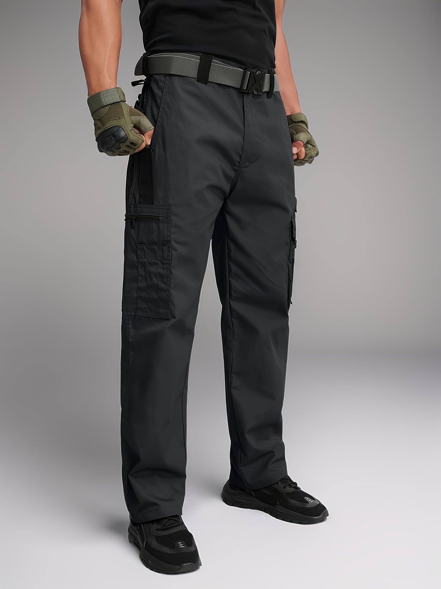 2-PCSMen's Lightweight Tactical Overalls - Durable, Breathable, Quick Dry Polyester with Multiple Pockets for Outdoor Adventures, Hiking And Work (Belt Included), All Season Pants | Relaxed Fit Pants | Hardwearing Outdoor Wear, Hiking Pants