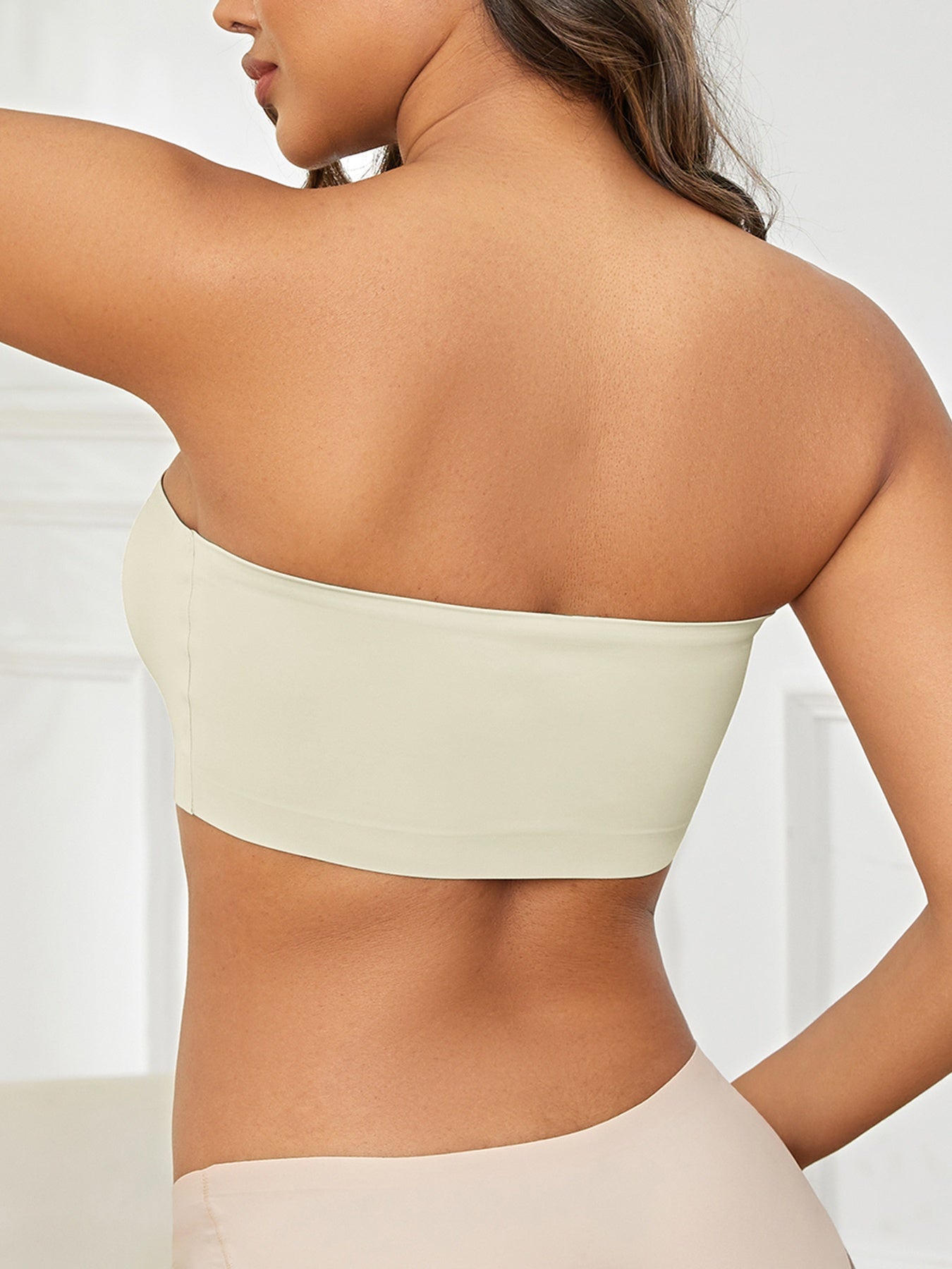 1pc ESSELEGANCE Seamless Wireless Bandeau Bra - Soft Nylon & Elastane Blend, No-Show Design, Beige/Nude, Comfortable Stretch Fit for Casual Attire