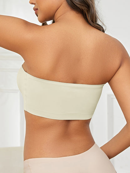 1pc ESSELEGANCE Seamless Wireless Bandeau Bra - Soft Nylon & Elastane Blend, No-Show Design, Beige/Nude, Comfortable Stretch Fit for Casual Attire