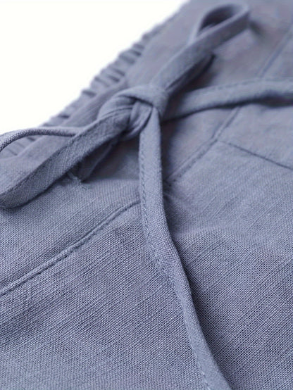 Women's Linen Pants - Summer High Waist Straight Leg Pants with Drawstring | Casual Beach Palazzo Pants | Boho Vacation Trousers for Travel