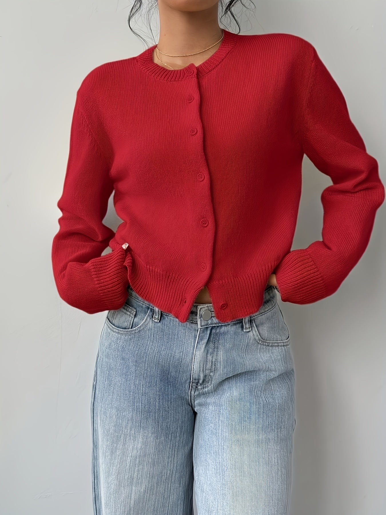 Womens Local Warehouse New Arrivals, Spring Autumn Round Neck Button Cardigan, Elegant Noble Ladies Cropped Long Sleeve Tops, Soft Slim Fit Casual Daily Outerwear, Ropa De Mujer Fashion Female Clothes Discount Promotion