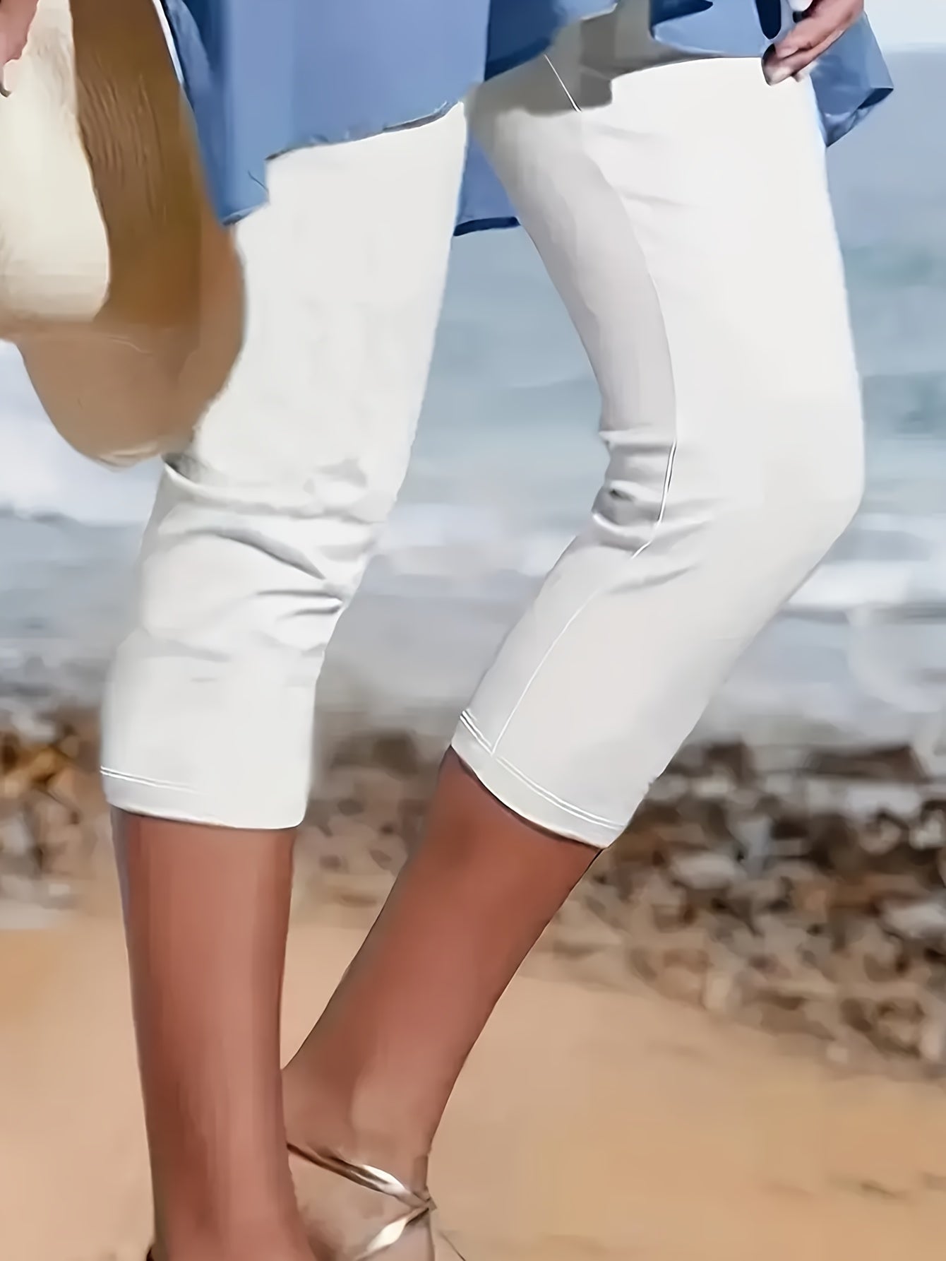 Solid Skinny Capri Leggings, Casual Crop Leggings for Spring & Summer, Women'S Clothing
