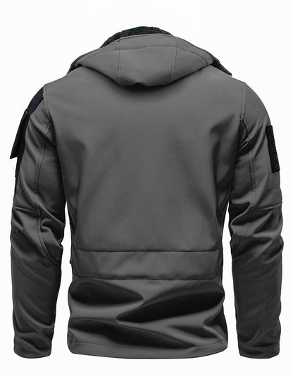 Men's Tactical Jacket Outdoor Zippered Shell Jacket, Windproof, Scratch Resistant, Warm Hooded Jacket, Suitable for Outdoor Activities, Ripstop Technology, Multiple Utility Pockets - Non-Stretch Outdoor Gear for Camping, Survival, Tactical Training.