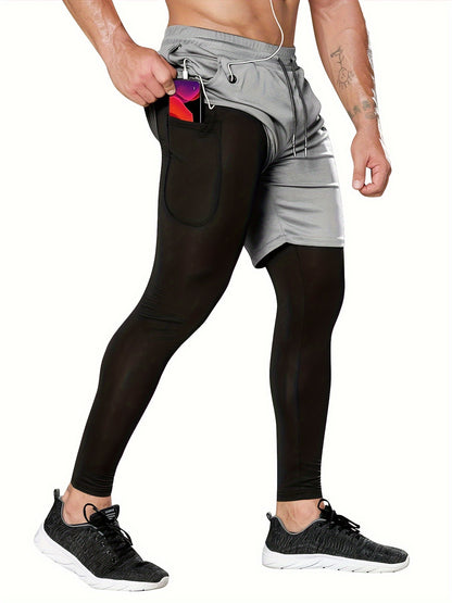 Set of 2 Men'S 2-In-1 Running And Workout Pants Designed for Gym Use, Featuring a Towel Loop