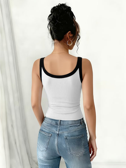 4pcs Women's Ribbed Sports Vest Set, Color-blocked V-neck Sleeveless Sports Camisole, High-elasticity Slim-fit Tank Top, Casual and Breathable Summer Top Suitable for Everyday Street Style.