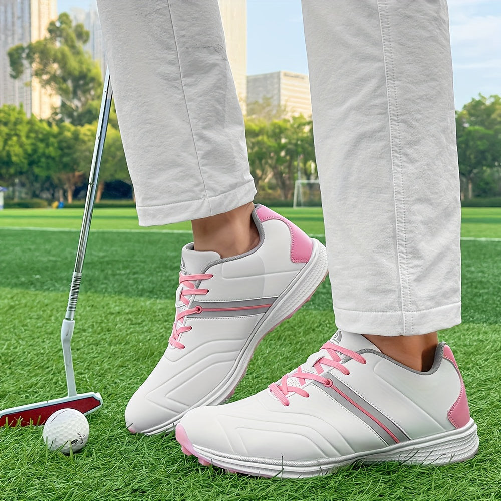 [Stylish] Thestron Women'S Golf Shoes - Non-Slip, Lightweight, Comfortable Training Sneakers with Textured Grip, Pink & White Design, Sizes 35-43 for Enhanced Performance on the Course, Sports Sneakers | Modern Golf Shoes | Fabric Lined Interior