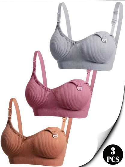 3 pcs of Pregnant Women Breastfeeding Underwear Breastfeeding Bra Open-Button Multi-Color Bra for Postpartum Comfort During Pregnancy