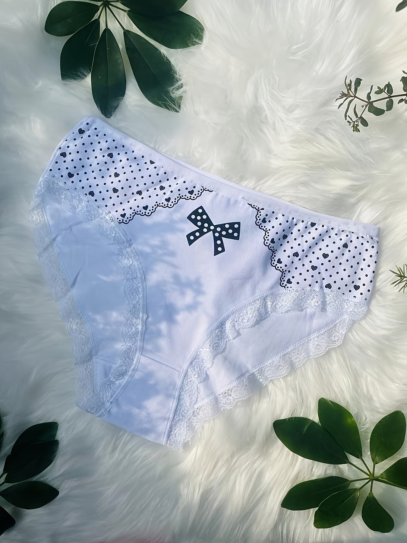 12pcs Elegant Contrast Lace Briefs | Plus Size with Bow and Heart Print, Comfortable & Breathable Stretchy Women'S Lingerie & Underwear